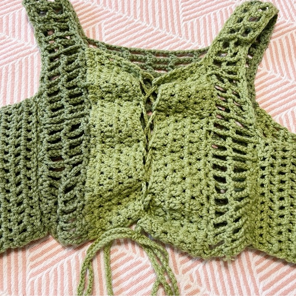 Hand Crotchet Corset Cropped Tank Top L - Picture 2 of 6